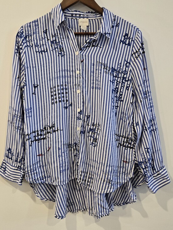 Chico's Tops - Chicos blue striped button front Top Shirt Blouse Sz M Petite Preppy Nautical